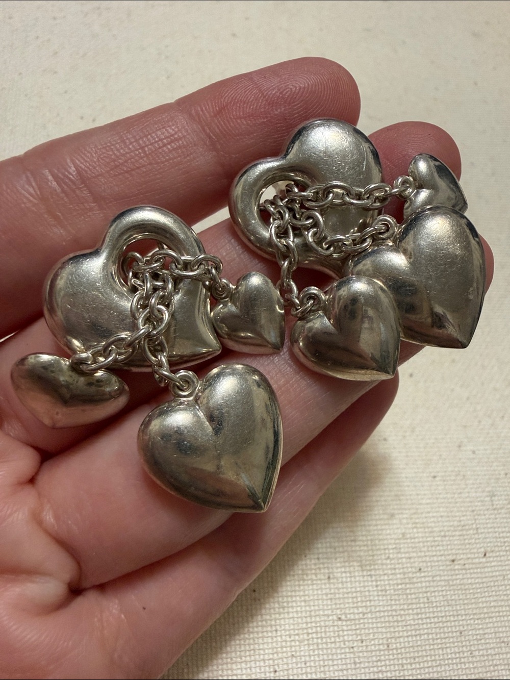 Sterling Silver 925 Heart Dangle Earrings